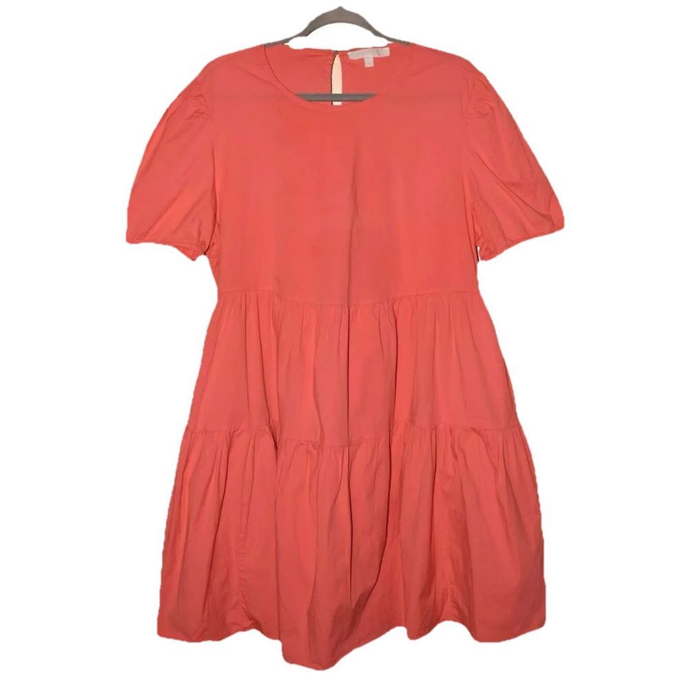Adyson Parker Cotton Tiered Coral Dress XL Puff Sleeve Pockets Cottage‎ Prairie